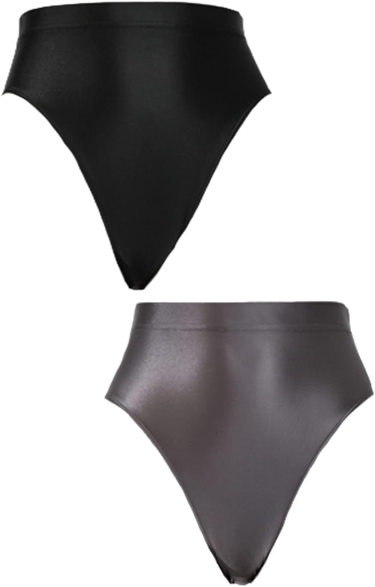 光沢 ブルマ ハイウエスト ランジェリー ビューティパンツ(黒・灰色/レギュラー2枚組,  XL)