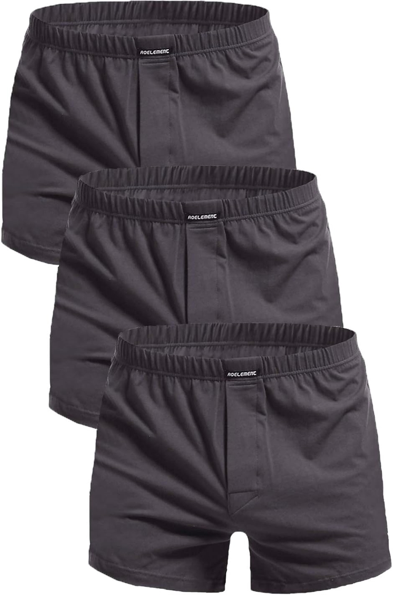 ニット トランクス メンズ 下着 3枚 セット 前開き 綿 コットン パンツ 男性(グレー,  2XL)