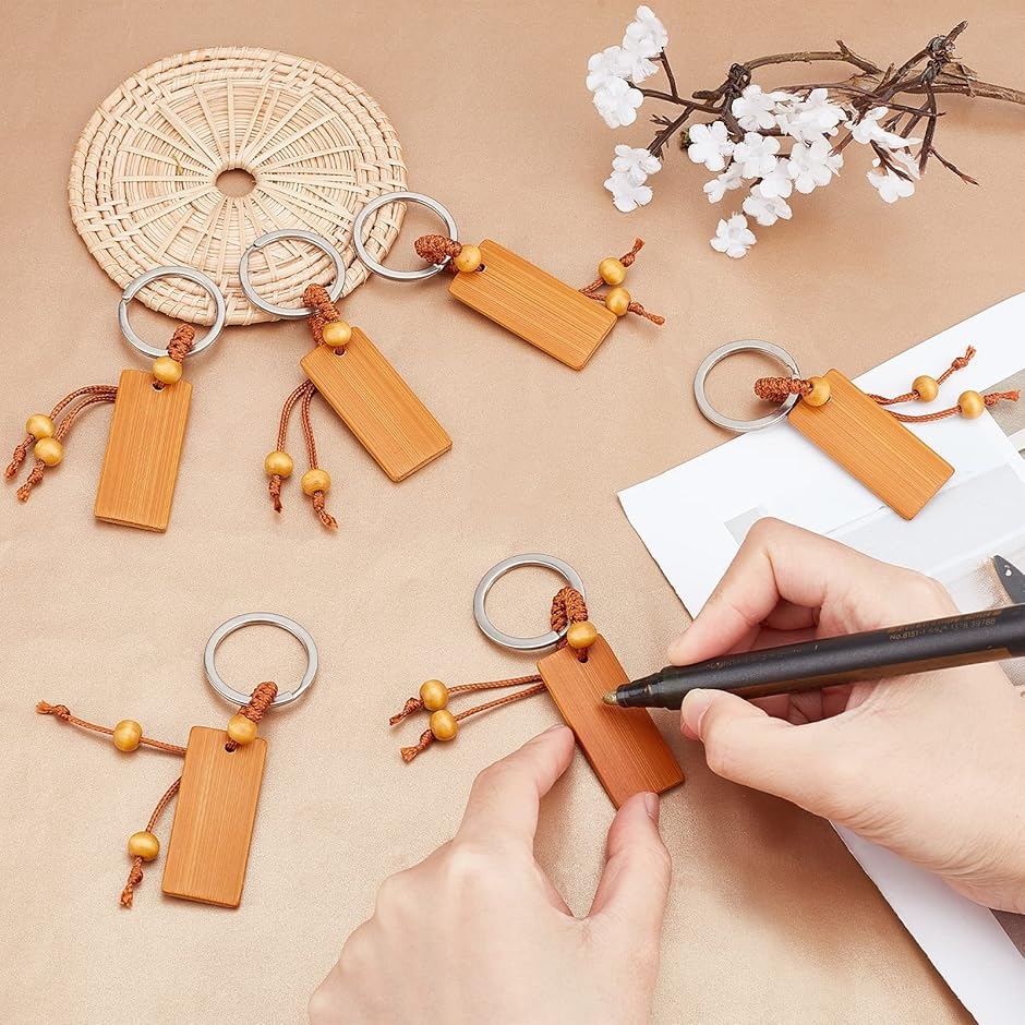 竹製キーホルダー 空 名入れ木札 彫刻キー 名札 長方形 プレゼント DIY