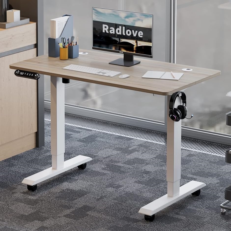 机・テーブル 新品 未開封／Radlove 電動 昇降式 デスク／オーク×ホワイト