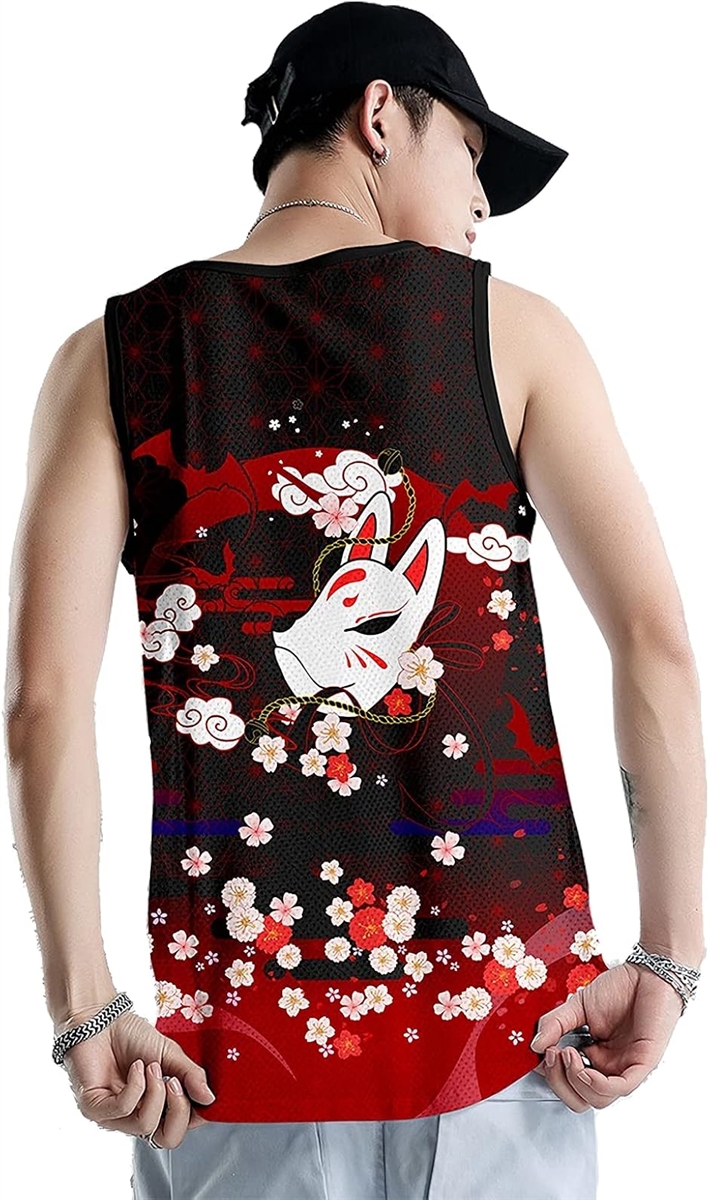 プリント タンクトップ メンズ (花と狐面, XL) : REAPRI - 通販