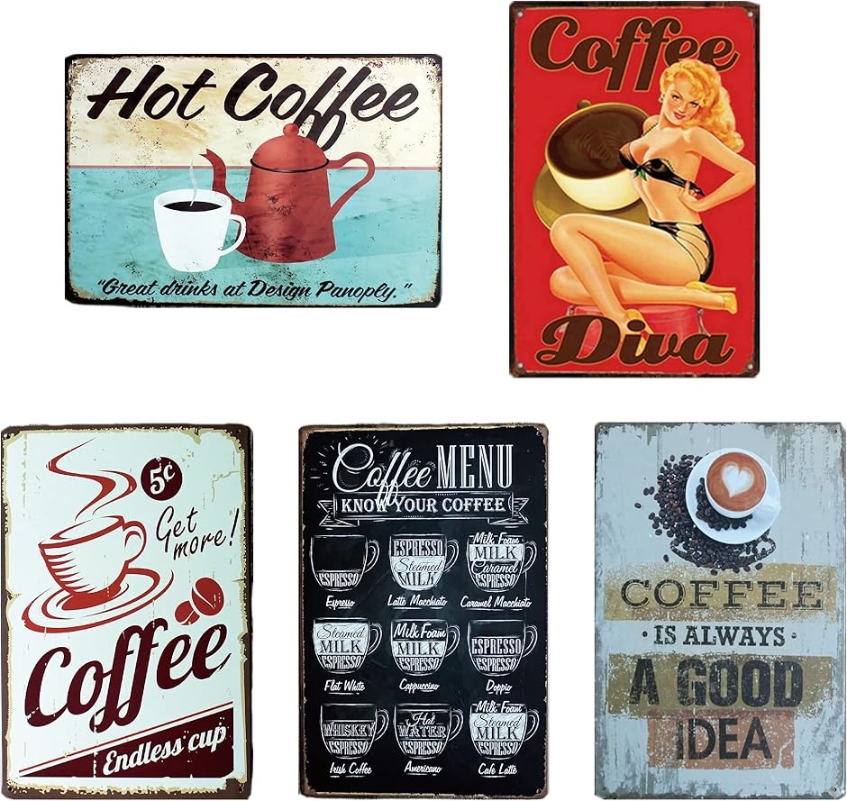 ブリキ 看板 5枚セット メタルプレート ヴィンテージ風 壁飾 レトロ