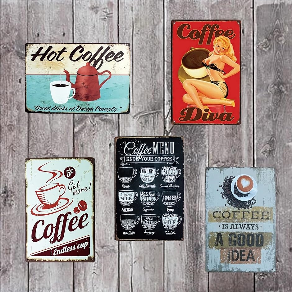 ブリキ 看板 5枚セット メタルプレート ヴィンテージ風 壁飾 レトロ