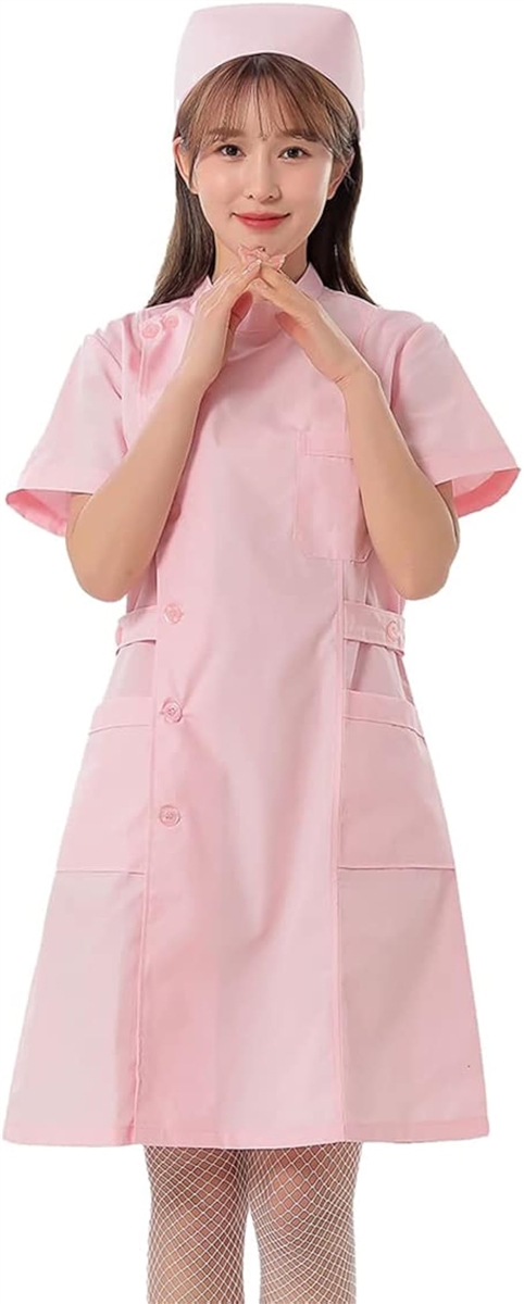 本格的 ナースコスプレ レディース 看護師 制服 衣装 ナース服 キャップ 網タイツ 3点セット ピンク、L(ピンク, L)