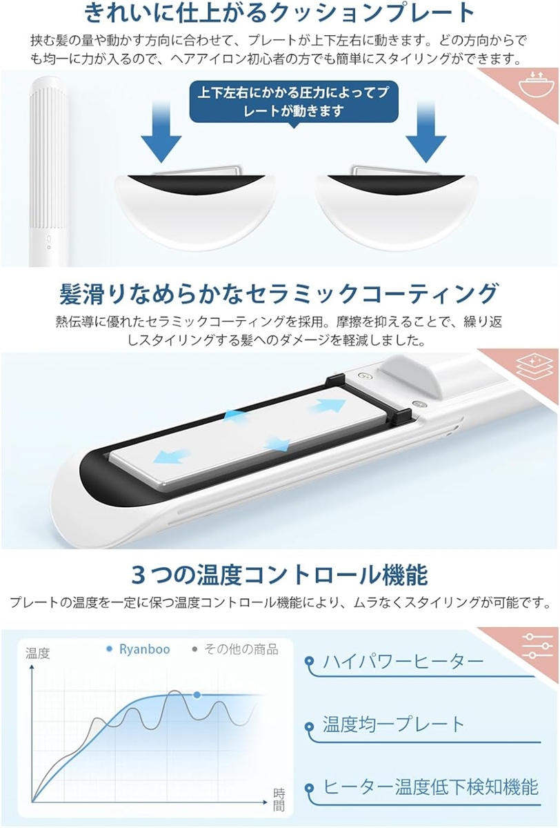 コードレスヘアアイロン USB充電式ヘアアイロン ミニ ストレート