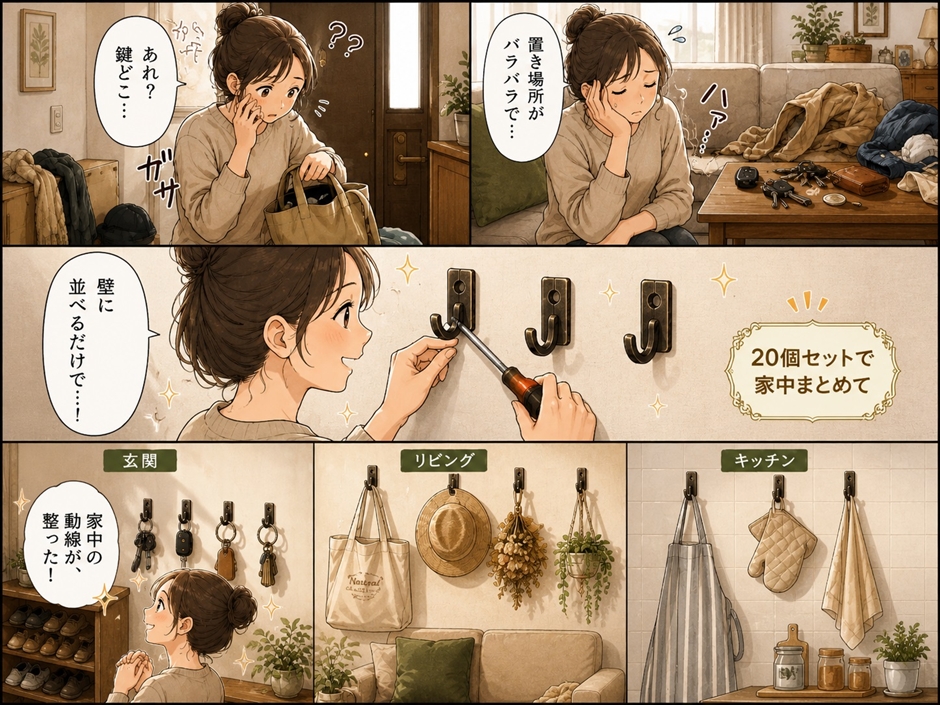 アンティーク 調 壁 フック ネジ付き 洋服 コート 帽子 ハンガー D 20