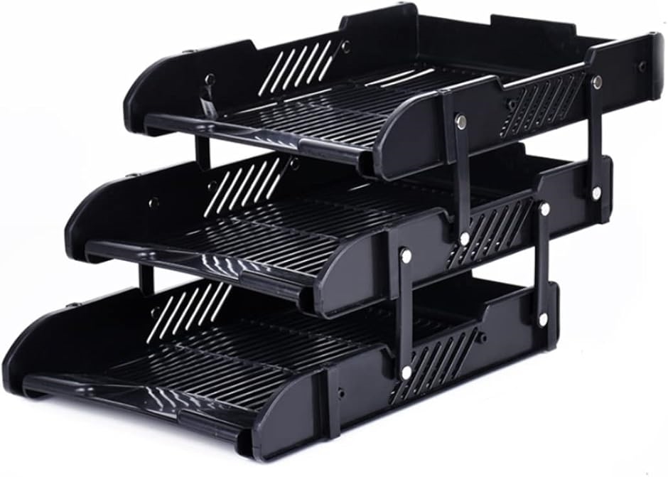 【互換品】 良品ラボ レターケース 変形可能 書類ケース ファイルラック デスクトレー 書類整理 A4 3段(ブラック)