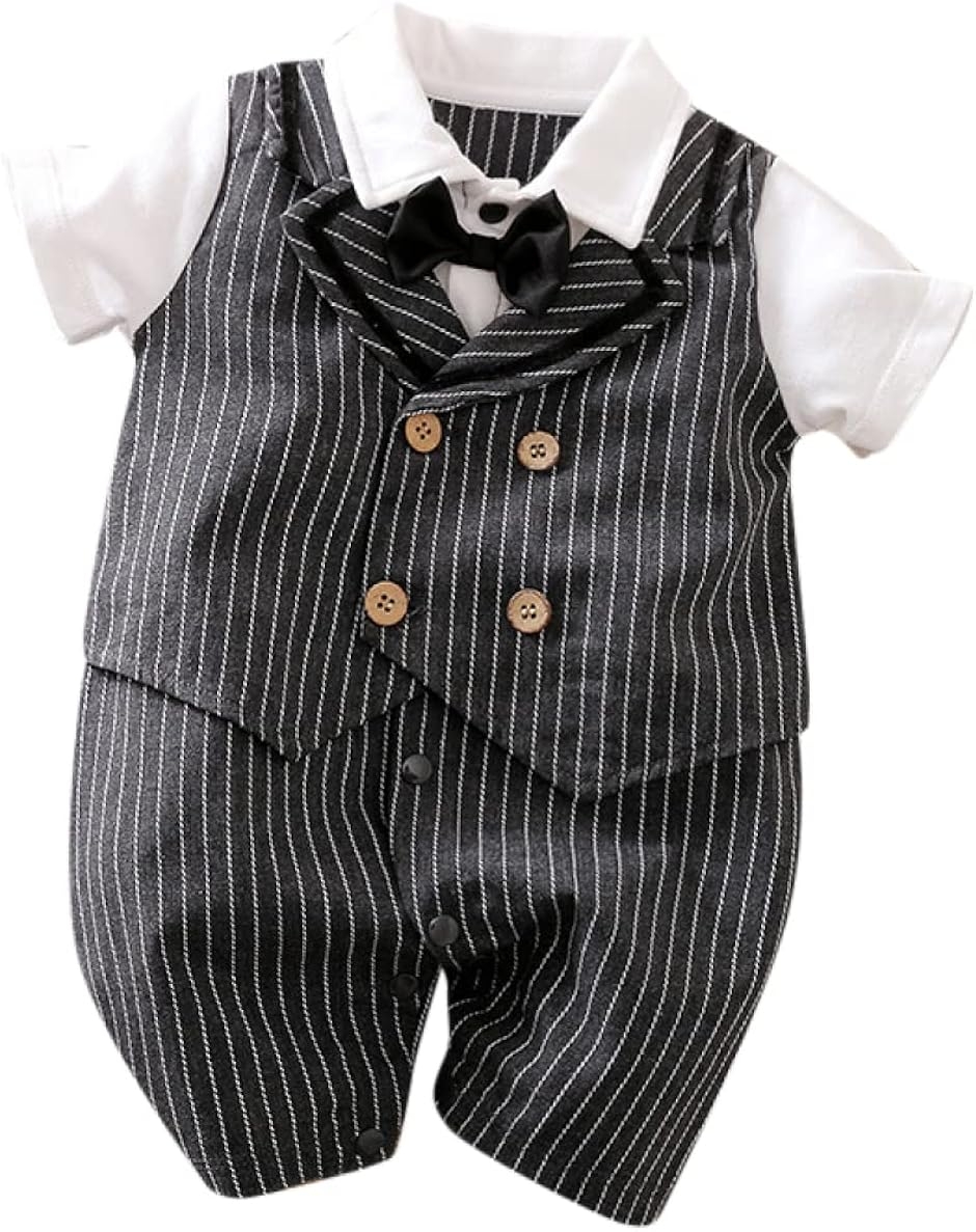 ベビー服 ベビーフォーマル 男の子 半袖 ロンパース ダークグレー ストライプ 59cm (ダークグレー ストライプ,  59)