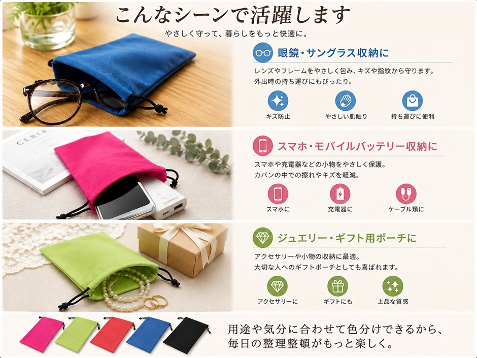 巾着袋 ポーチ袋 メガネケース 携帯電話 スマホ ベルベット 収納 5枚