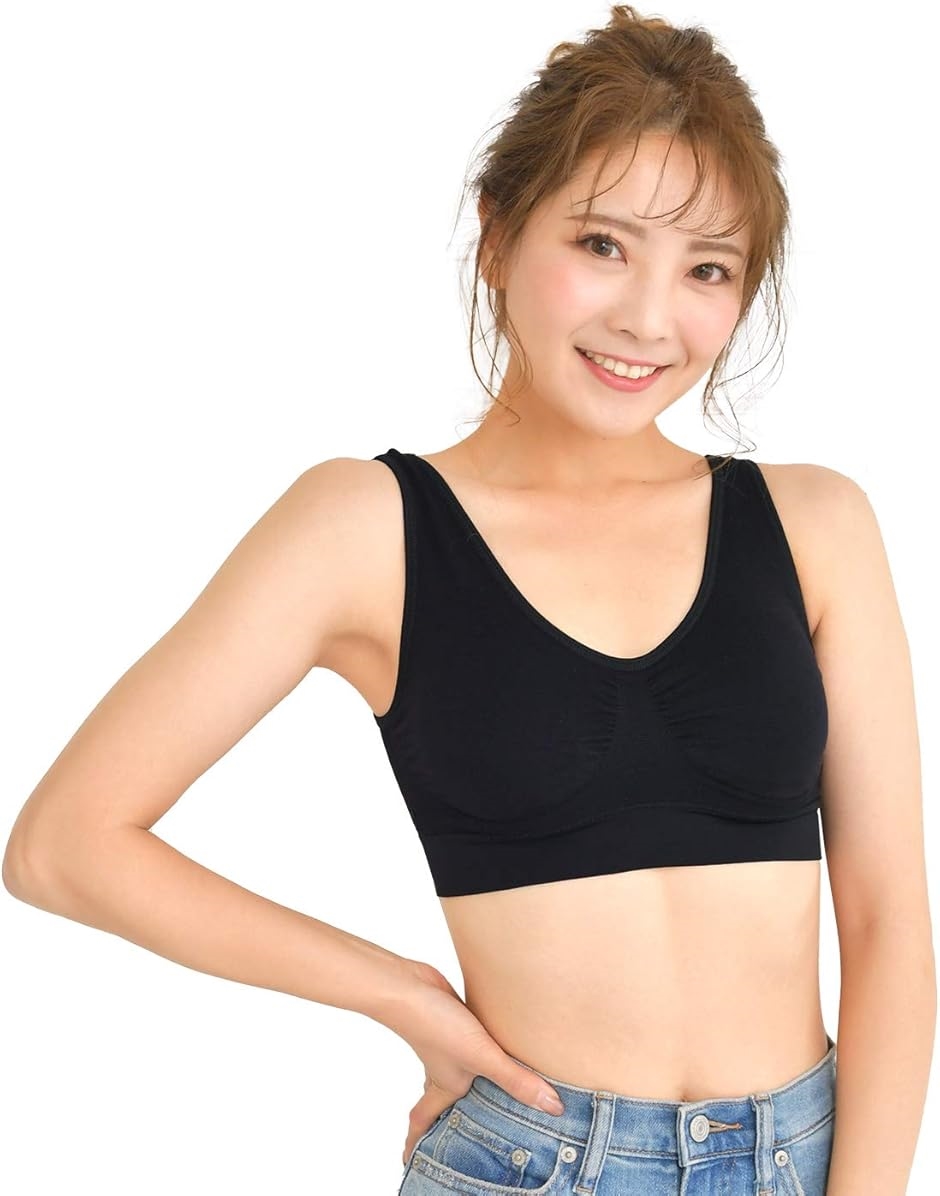 Smile LaLa スポブラ スポーツブラ ナイトブラ ノンワイヤー ブラジャー 女性 レディース 下着(ブラック,  XL)