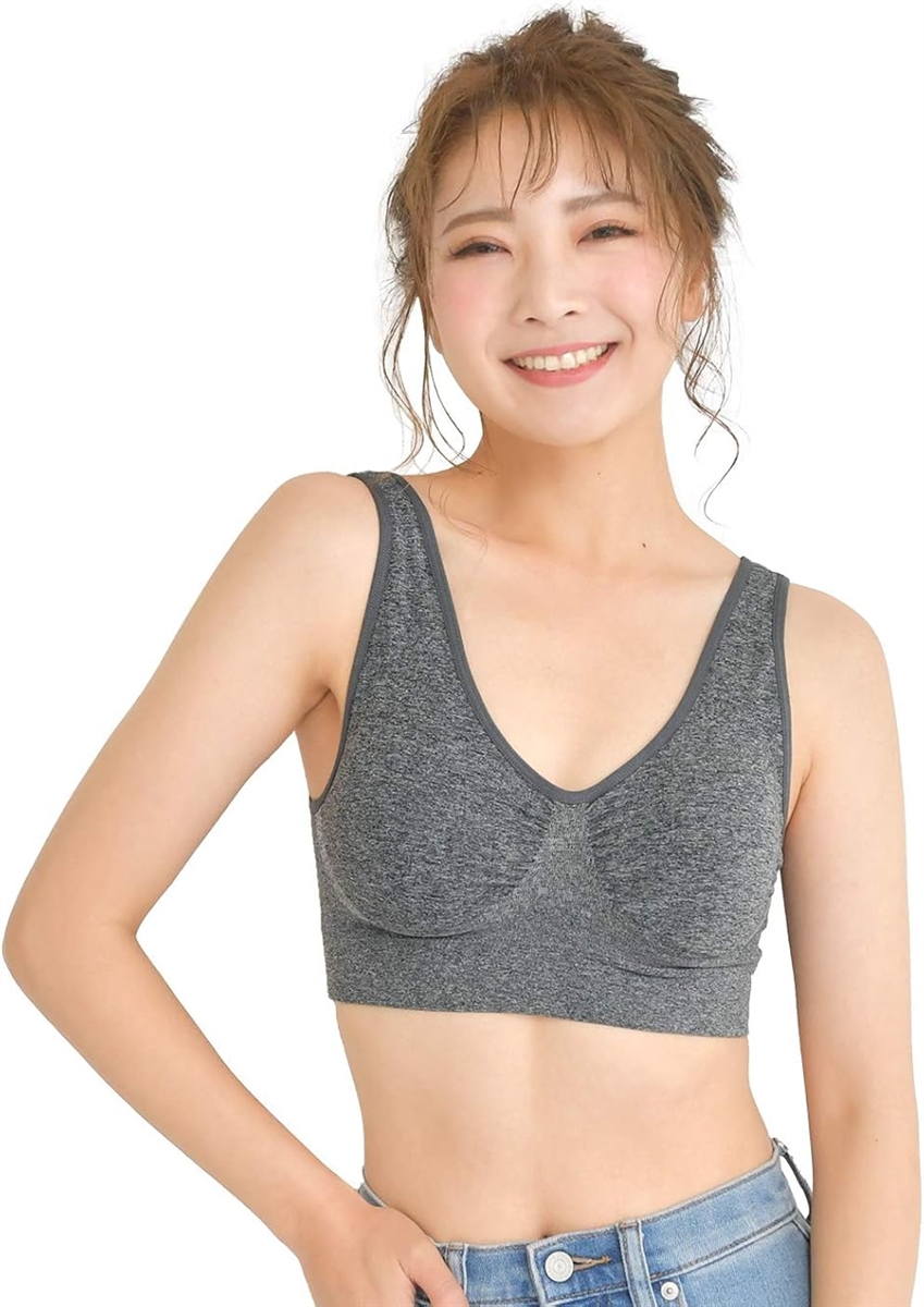 Smile LaLa スポブラ スポーツブラ ナイトブラ ノンワイヤー ブラジャー 女性 レディース 下着(グレー,  XL)