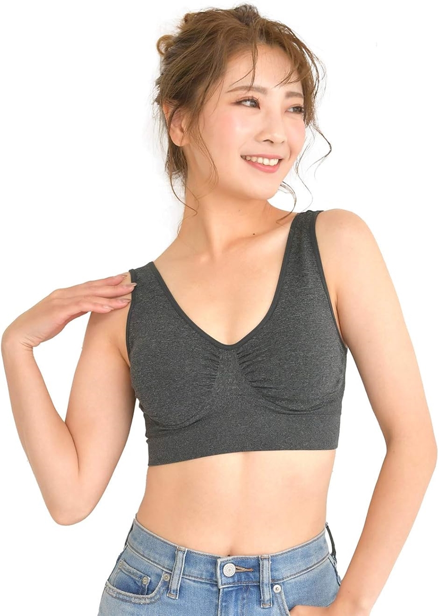 Smile LaLa スポブラ スポーツブラ ナイトブラ ノンワイヤー ブラジャー 女性 レディース 下着(ダークグレー,  2XL)