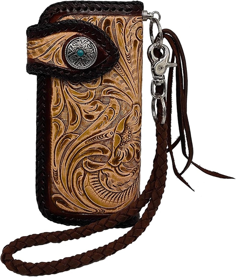 バイカーズ ウォレット カービング 財布 長財布 ナチュラル/Dブラウン