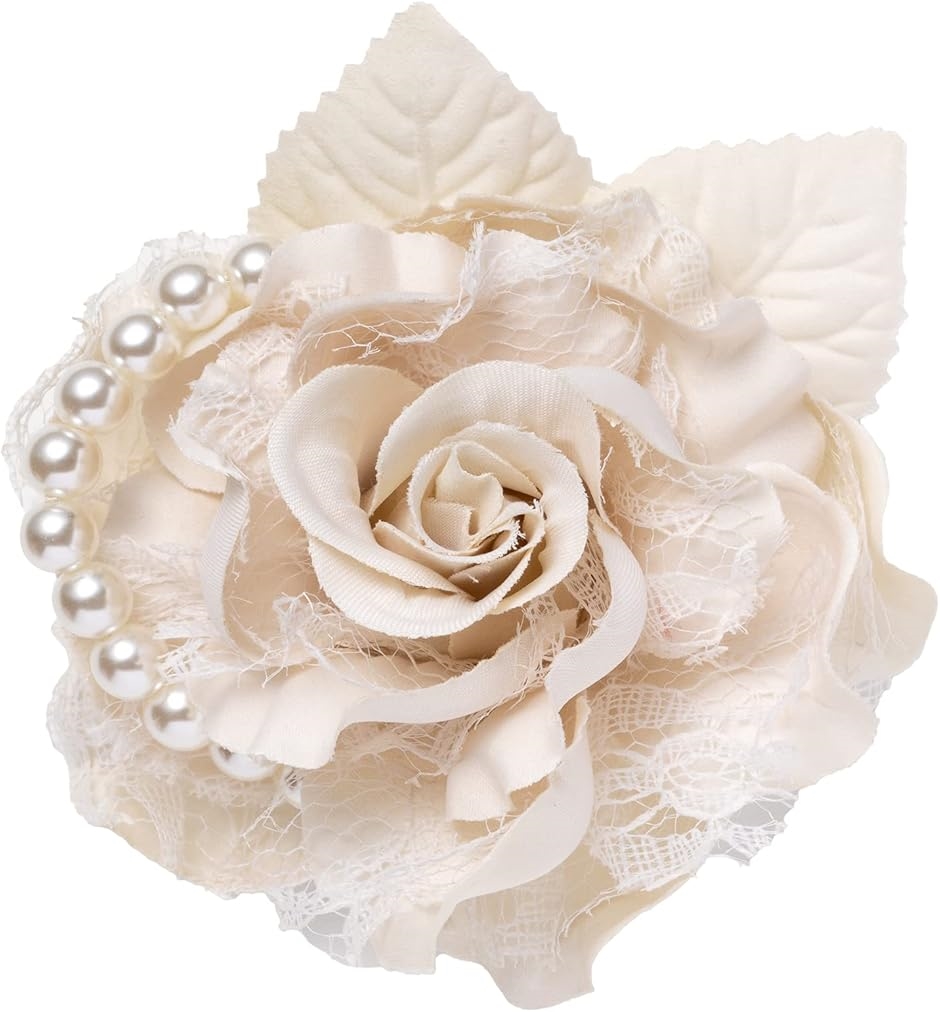 コサージュ パール付き ローズコサージュ バラ 薔薇 フォーマル 入学式 卒業式 式典 ヘッドドレス チャーム(ベージュ)