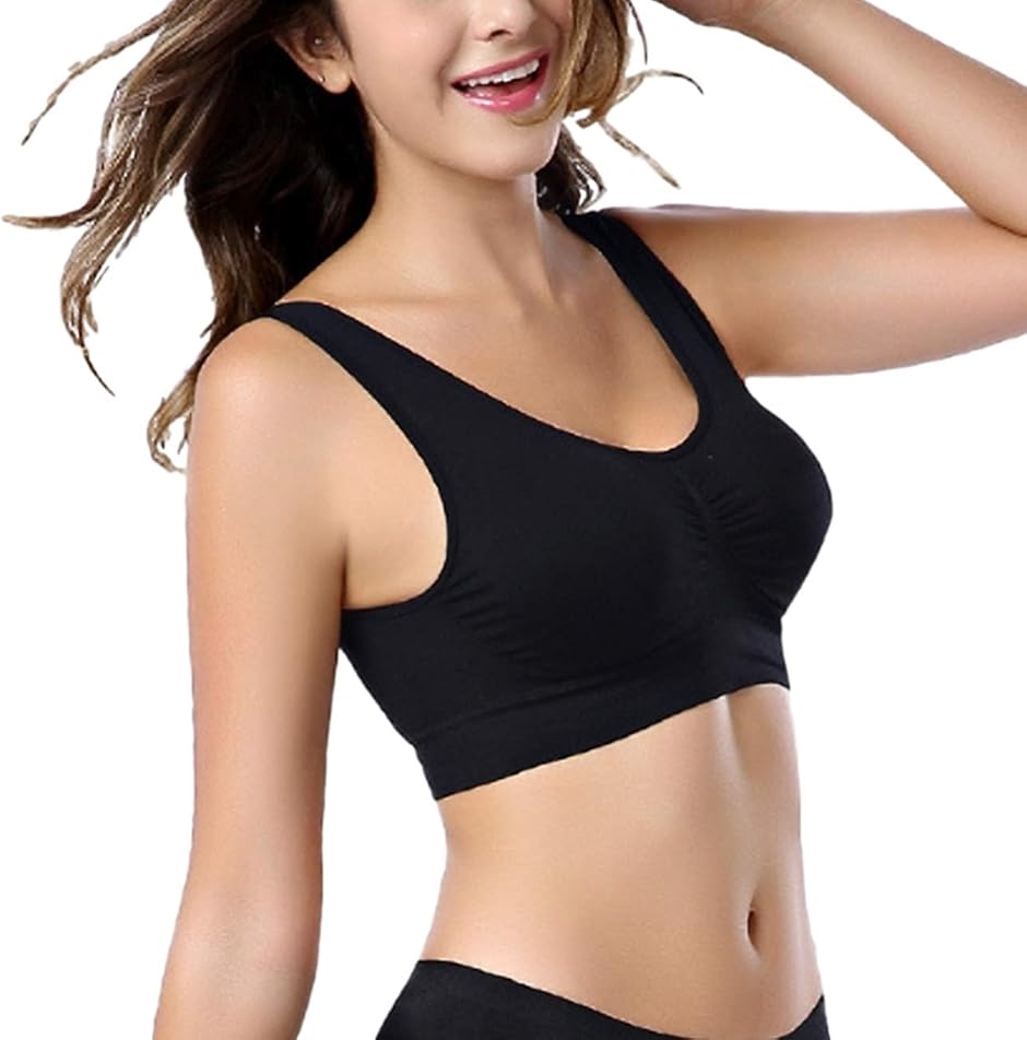 カナエルン3枚組 スポーツブラ ナイトブラ ノンワイヤー ブラジャー 育乳(ブラック,  4XL(95C，95D，100A，100B〜)