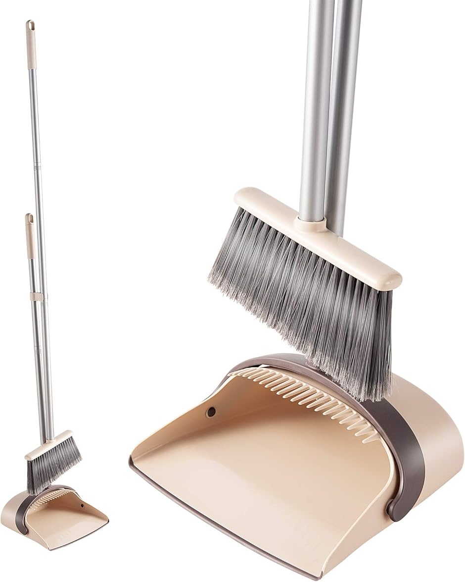 . ほうき ちりとり 掃除セット 自立式 収納に便利 掃除道具 長柄 長さ調整可 94cm-135cm MDM(ベージュ)