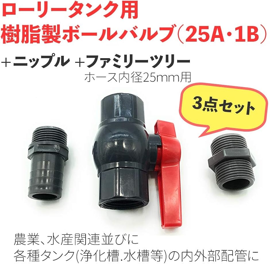 ローリータンク専用 25A・1B 樹脂製ボールバルブ ニップル タケノコ 3