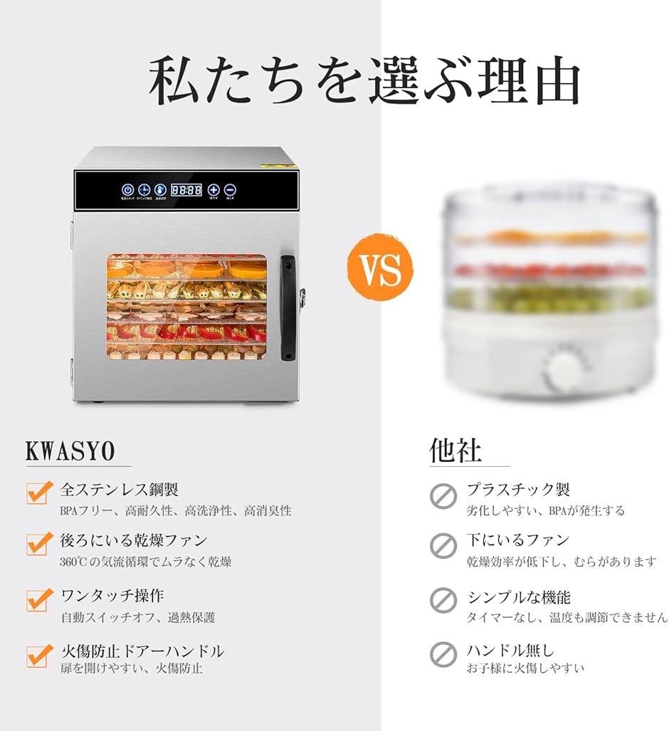 8層 ステンレス鋼 食品乾燥機 500W高効率 熱風循環 30〜90℃ 0〜24時間