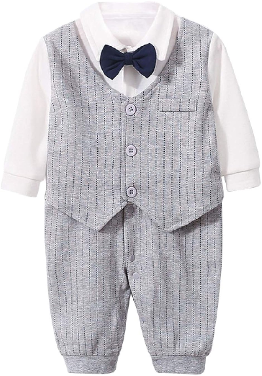 ベビー服 ベビーフォーマル 男の子 ロンパース 長袖(グレー, 59cm)