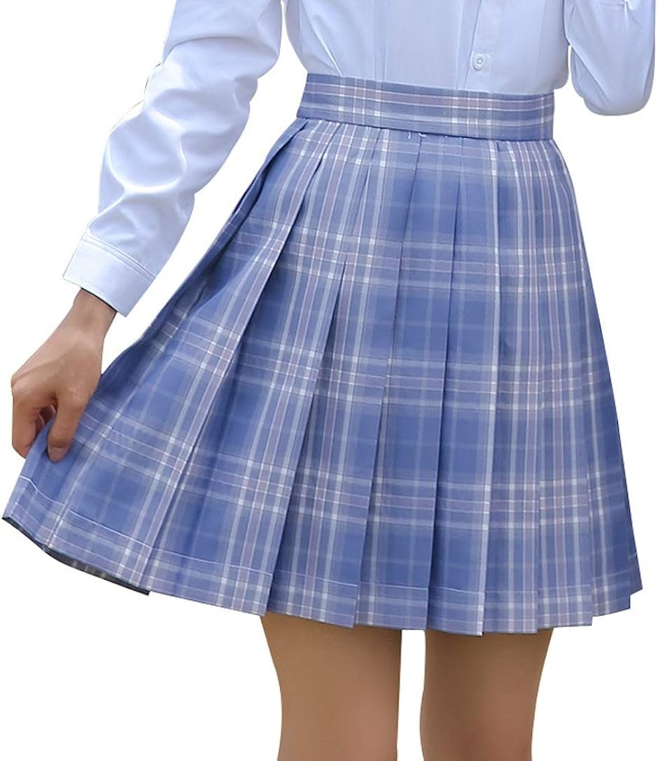 大きいサイズ チェック柄 プリーツ スカート(薄ブルーチェック, 5XL