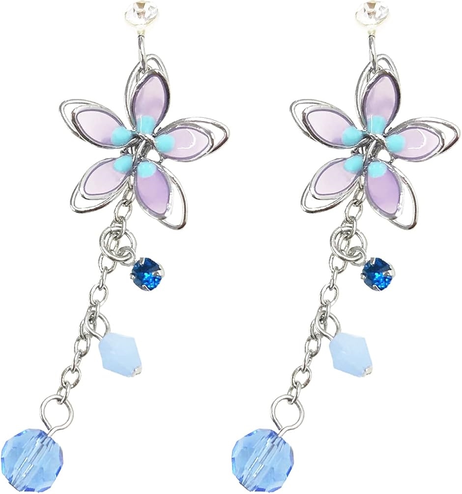 桜ピアス シルバー 花 揺れる 和風 レディース(ブルー)