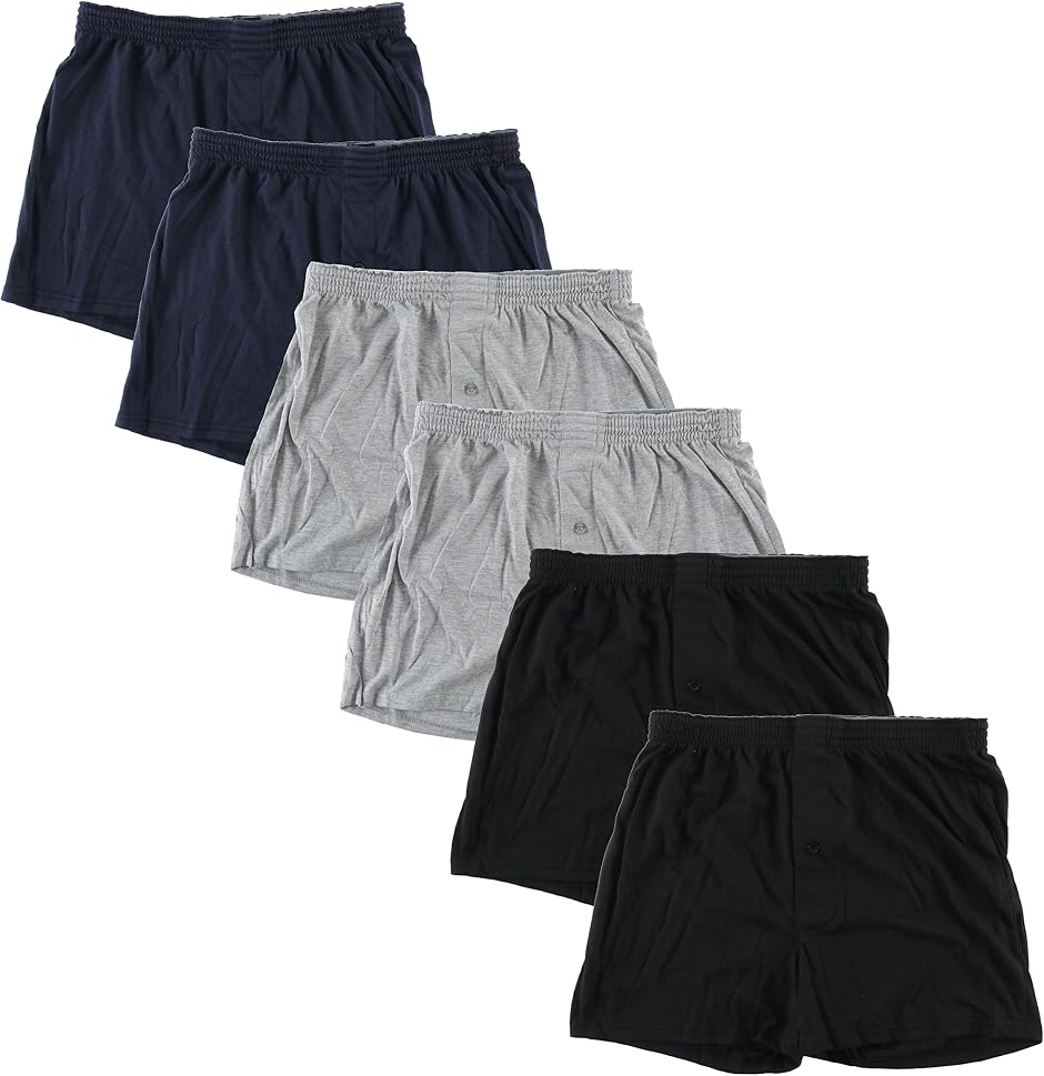 メンズ 無地 ニット トランクス 前開き セット パンツ 下着 ６枚セット (６枚セット,  L)