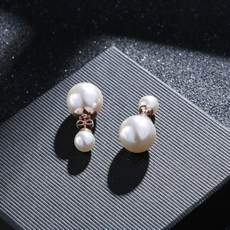 C HLOEOS ダブル パール ピアス スタッドピアス 人気 レディース 両面