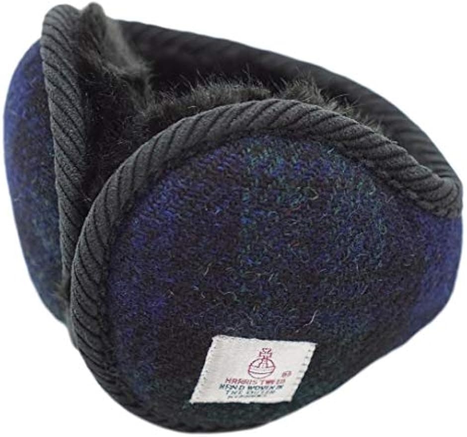 ハリスツイード Harris Tweed イヤーマフ イヤーウォーマー 耳当て 裏ボア ふわふわ 防寒(ブラックウォッチ,  Free)