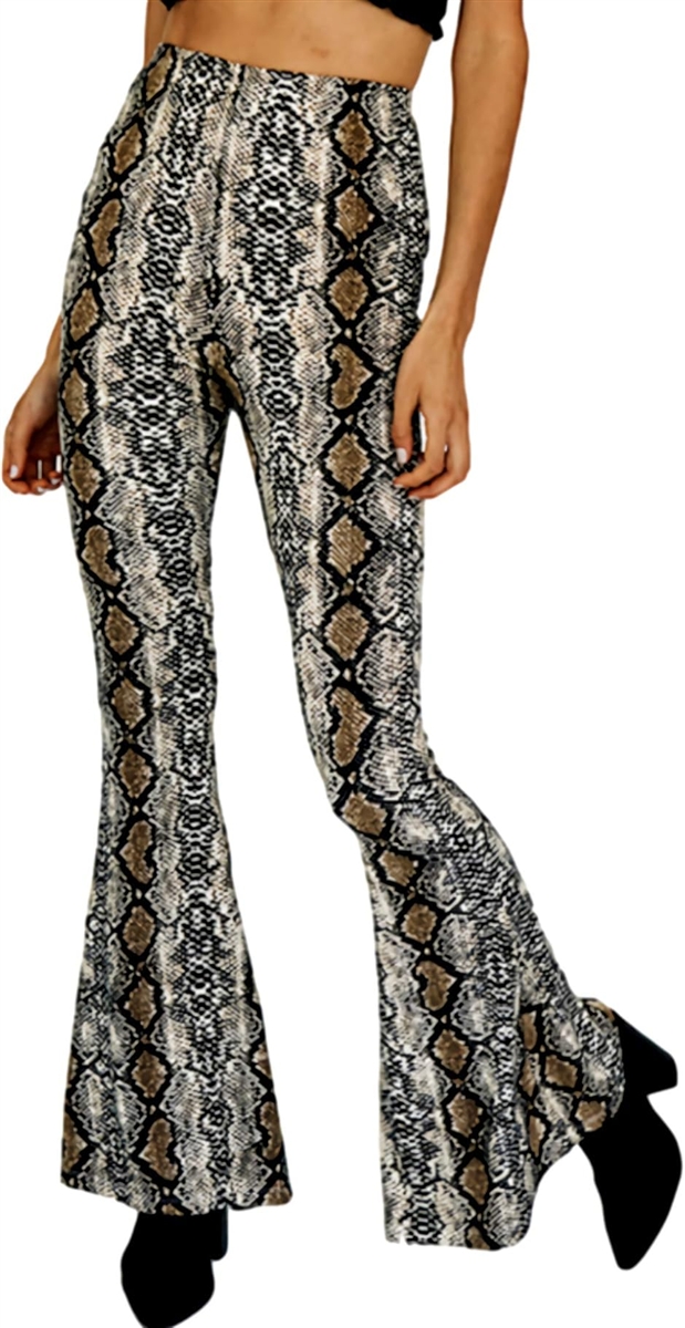 ボトムス ロングパンツ ストレッチ フレア ブーツカット パイソン柄