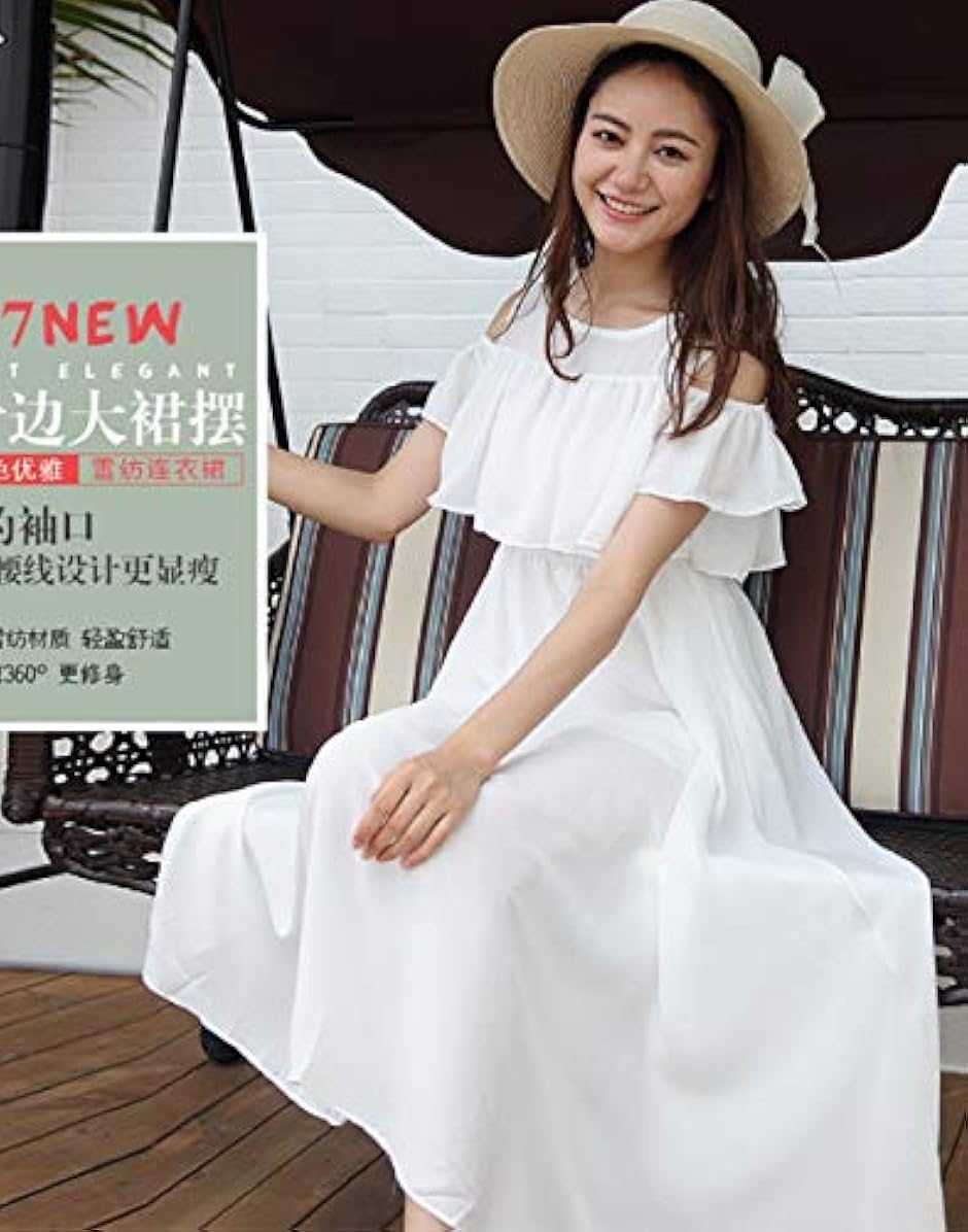 シフォン オフショルダー 肩出し ワンピース ハイウエスト 切り替え