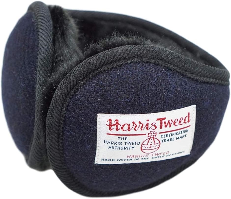 ハリスツイード Harris Tweed イヤーマフ イヤーウォーマー 耳当て 裏ボア ふわふわ 防寒 折畳み(ネイビー, Free)