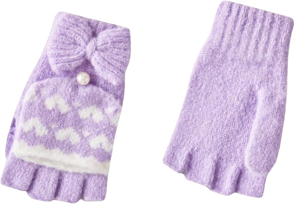 Yahoo! Yahoo!ショッピング(ヤフー ショッピング)ケンアール 手袋 女の子 2way ミトングローブ 子供 キッズ かわいい スマホ対応 指なし リボン 防寒 パステル（パープル）