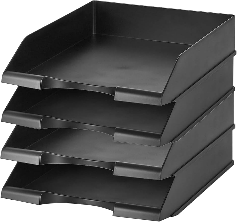 レタートレー A4 書類整理 書類トレー 卓上収納 スライド式 ABS 軽量 組立1分 積重ね可能 オフィス (黒4段,  A4)