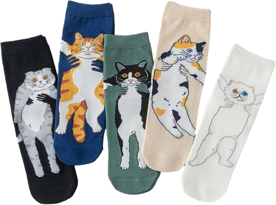 猫 デザイン 靴下 5色セット レディース 22-24cm ねこ ネコ キャット