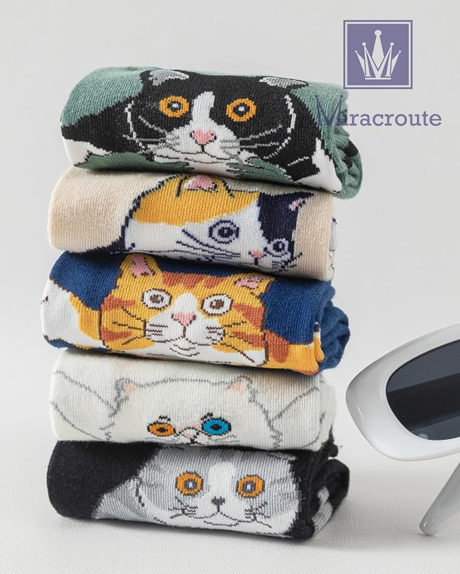 猫 デザイン 靴下 5色セット レディース 22-24cm ねこ ネコ キャット