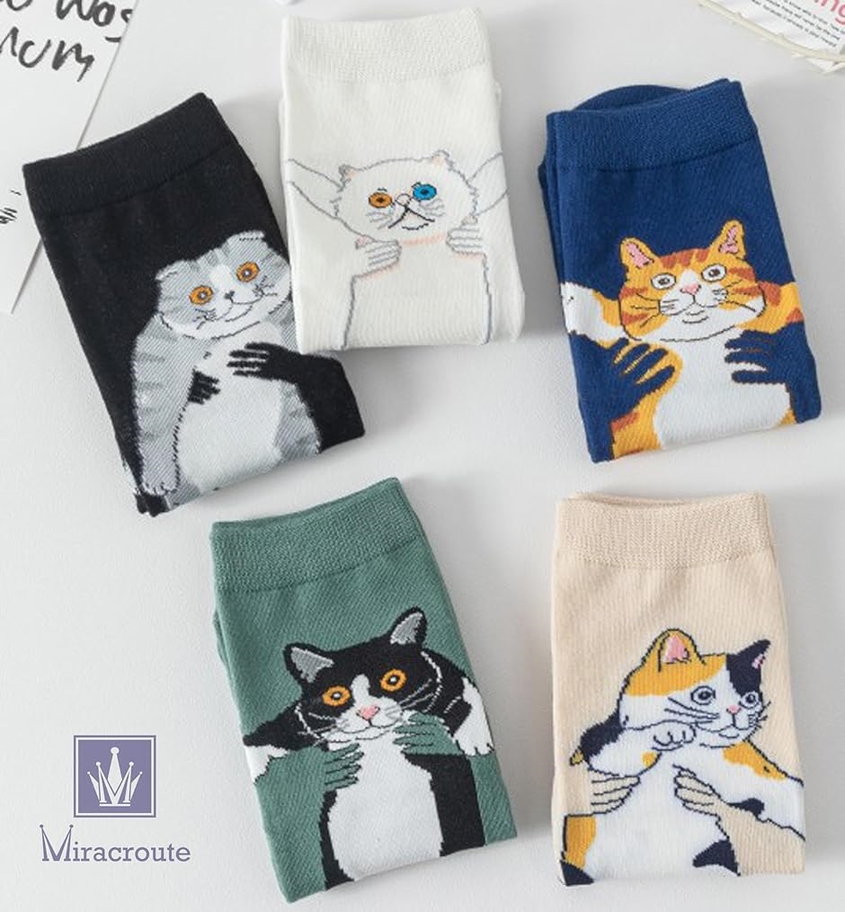 猫 デザイン 靴下 5色セット レディース 22-24cm ねこ ネコ キャット