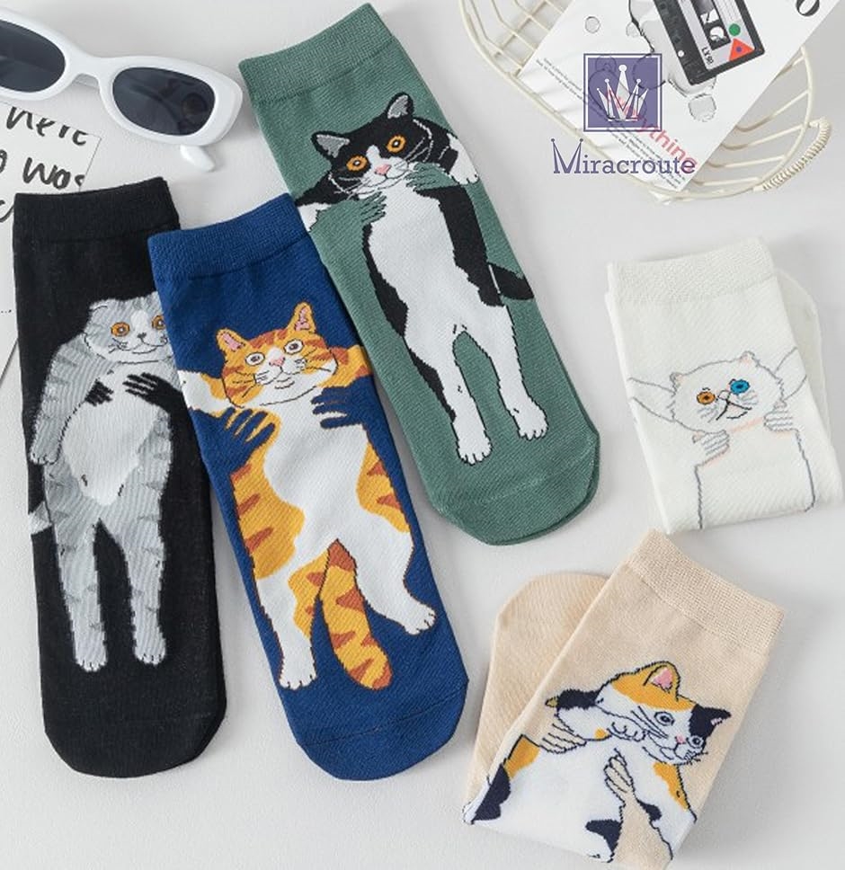 猫 デザイン 靴下 5色セット レディース 22-24cm ねこ ネコ キャット