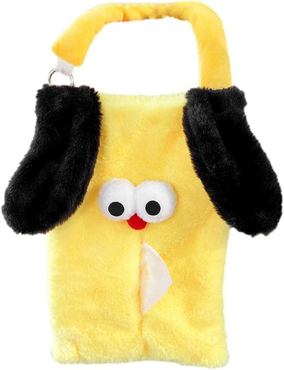 ティッシュケース 子犬 引っ掛け 車用 かわいい ヘッドレスト 吊り下げ カー 用品 詰め替え (イエローxブラック,  39x18cm)