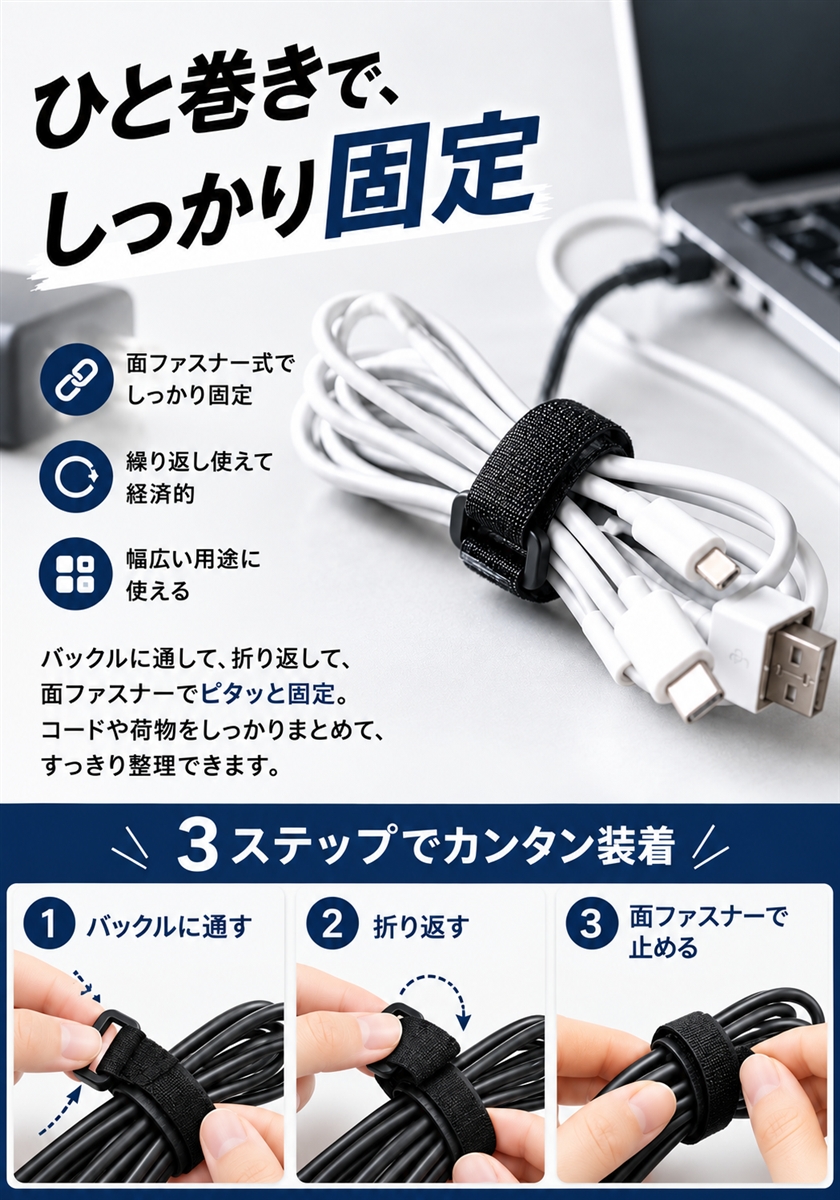結束バンド ゴムバンド 荷締めベルト 固定バン...の詳細画像5