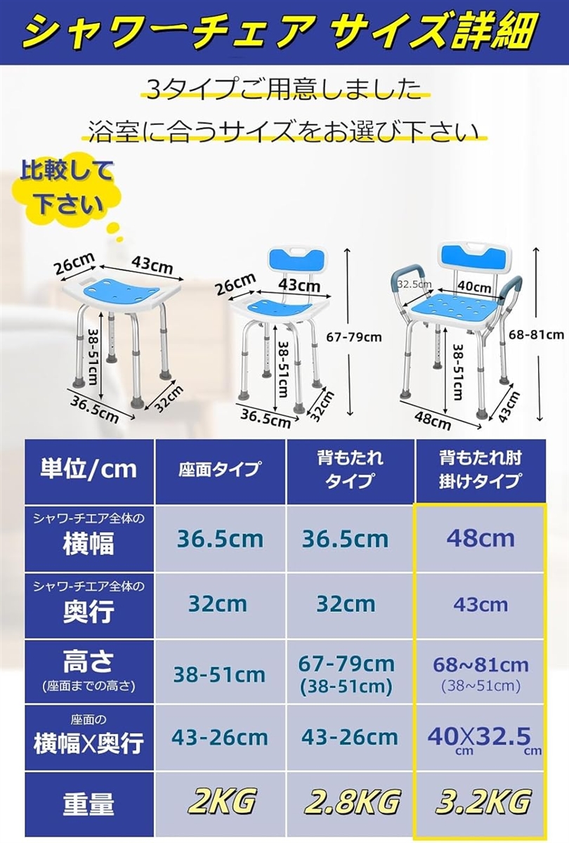 シャワーチェア 介護椅子 お風呂椅子 介護用 ...の詳細画像5