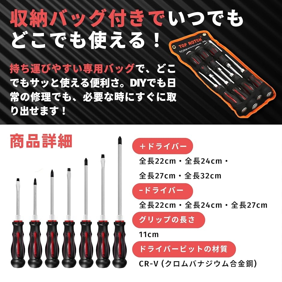 貫通ドライバー セット プラス マイナス マグネット付き 7本 工具 DIY