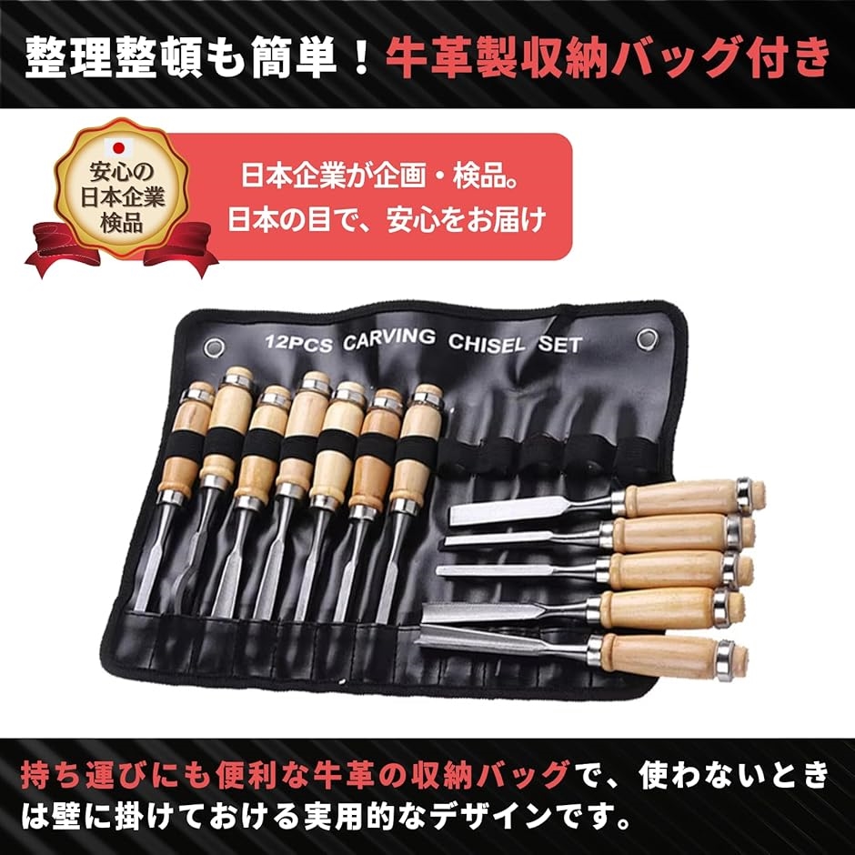 彫刻刀 セット 木工 木彫り ノミ ポーチ付き 初心者 プロ 木工工具(12