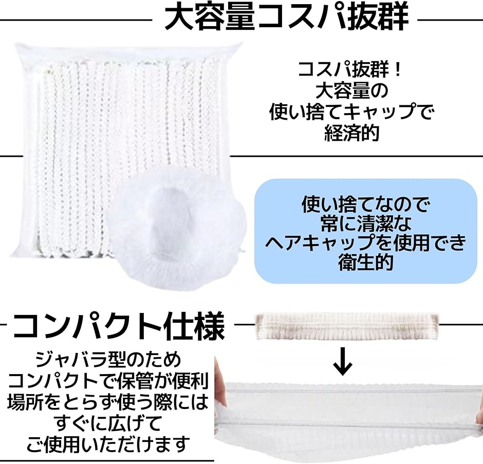 ヘアキャップ 使い捨て ヘアネット 不織布 フリーサイズ 工場 業務用