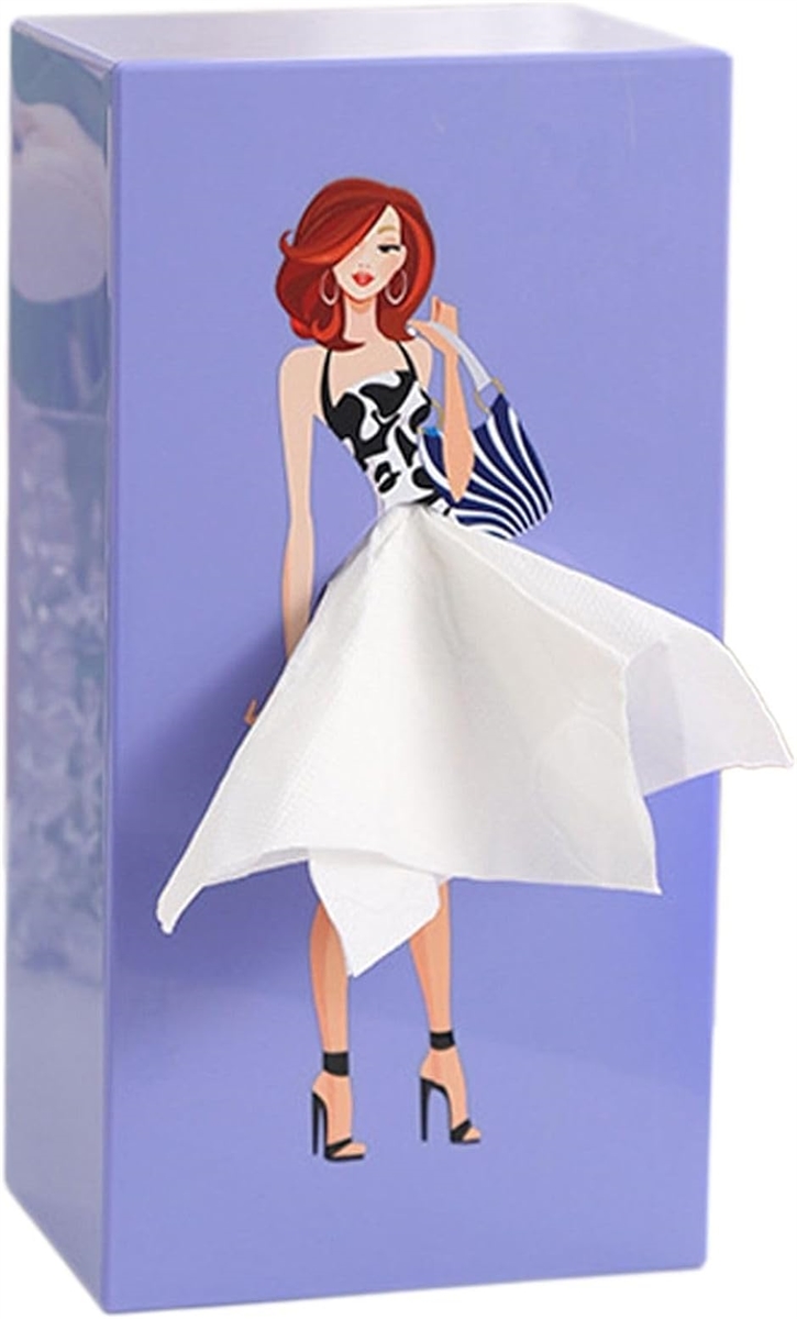 ティッシュケース スカート 縦長 ティッシュボックス ティッシュカバー ティッシュホルダー 縦置き(パープル,  25.5cm)