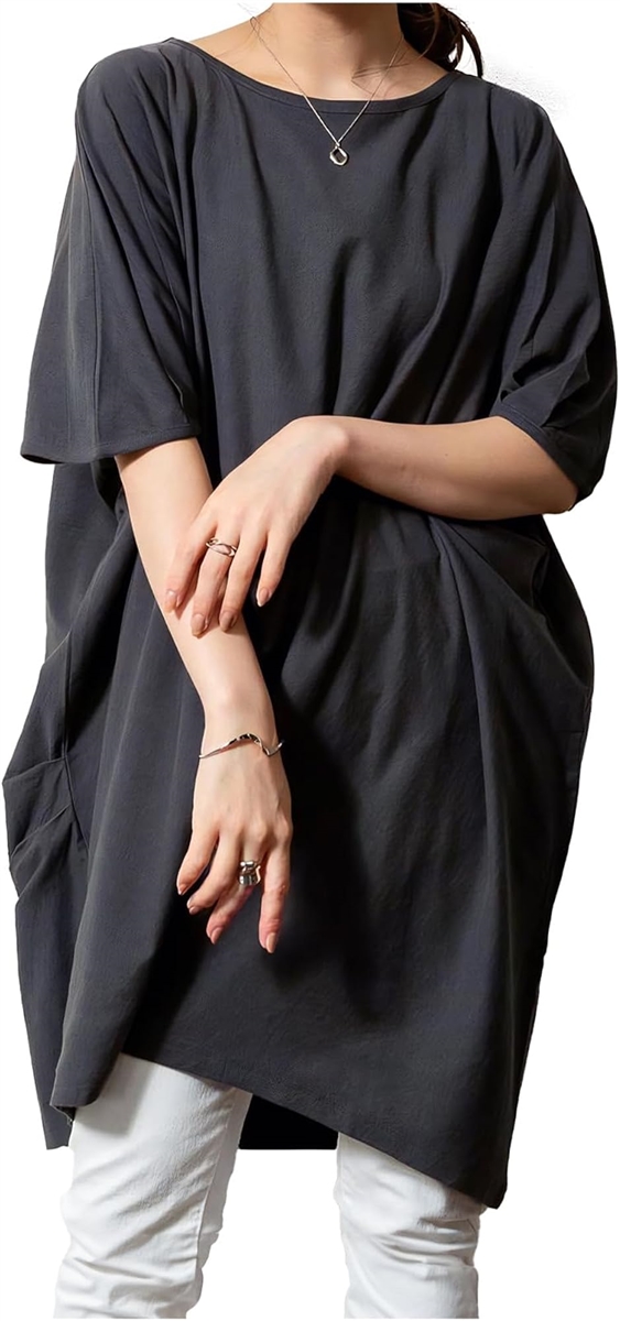 チュニックtシャツ レディース 半袖 春 夏 ゆったり 無地 薄手 綿100