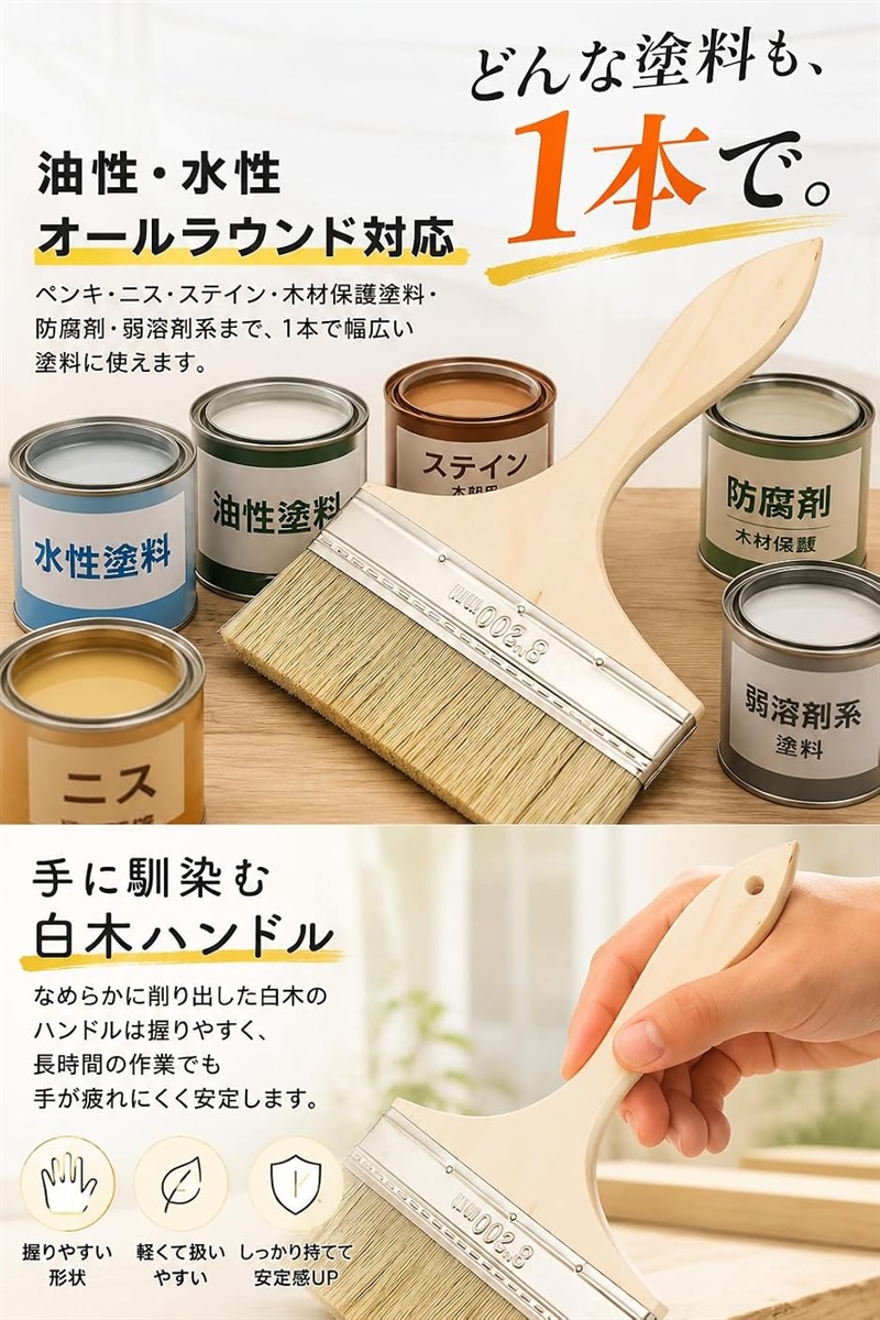 刷毛 ハケ 塗装 はけ ペンキ ペイント 豚毛 耐久性 木製 使いやすい 