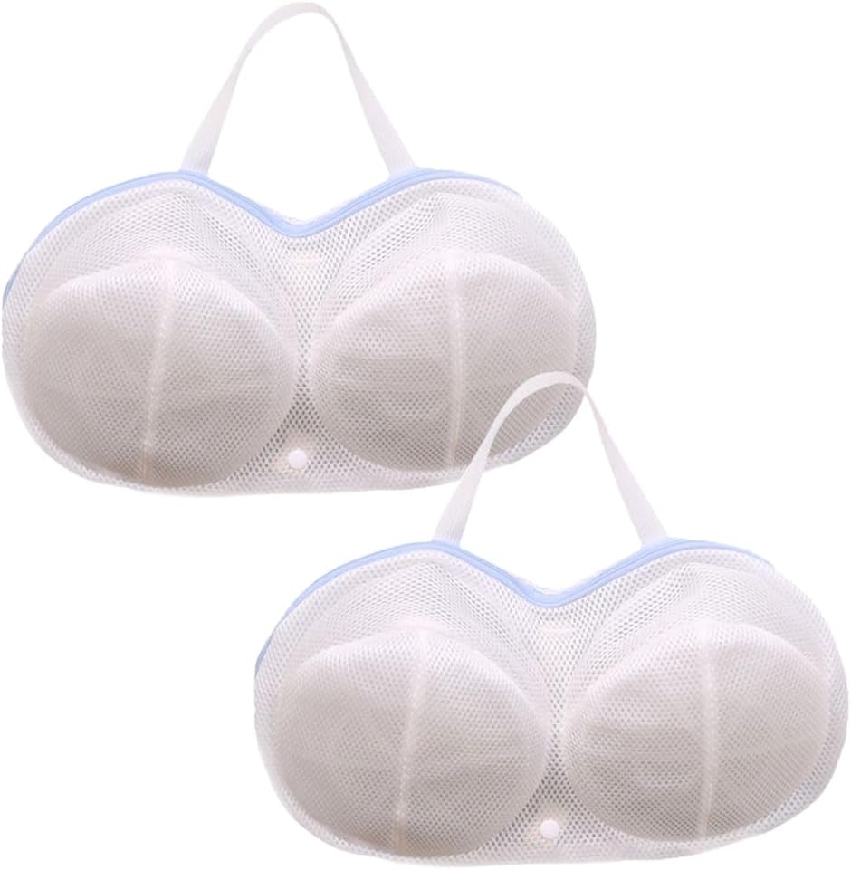 洗濯ネット ブラジャー 形崩れ防止 ドラム式 乾燥機 干せる 持ち手付き そのまま洗える 2枚入り (ホワイト,  フリー)
