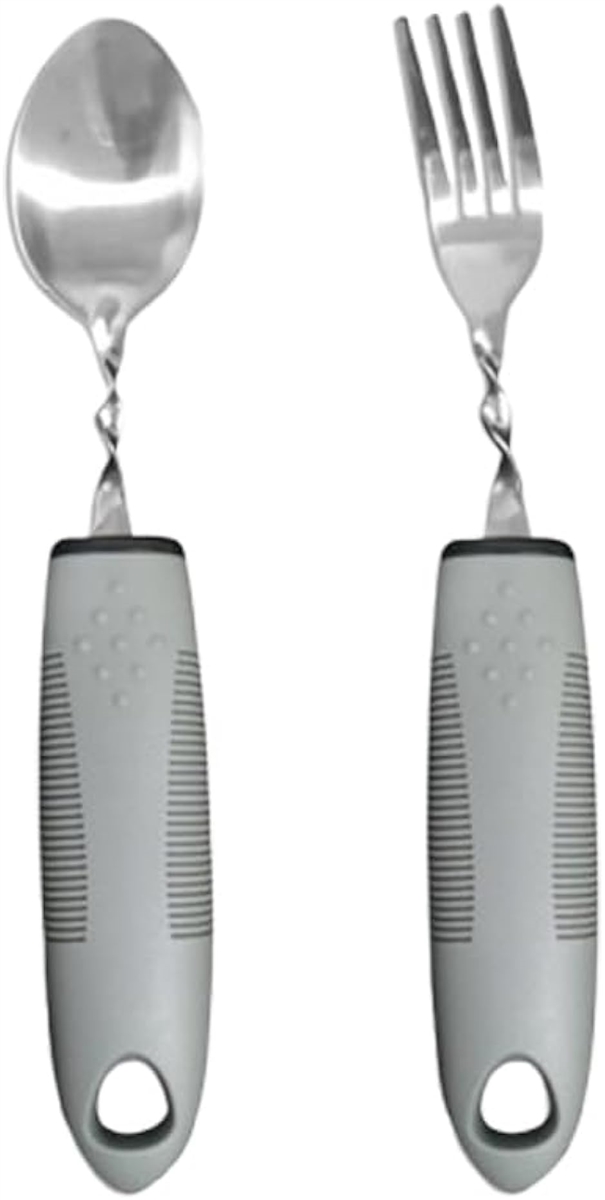 介護用スプーン 高齢者 介護用食器 食事介助用スプーン 握力補助付き 自助サポート食器 滑り止めハンドル (グレー, 2点セット)