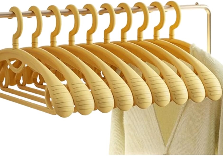 ハンガー パーカーハンガー ニットハンガー スーツハンガー かたくずれ防止 おしゃれ着ハンガー 10本セット (イエロー,  画像参照)