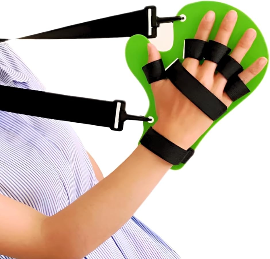 【Yahoo!ランキング1位入賞】手指ストレッチボード リハビリ グッズ 伸ばす トレーニング 手指ボード 介護 (グリーン 肩紐付き)